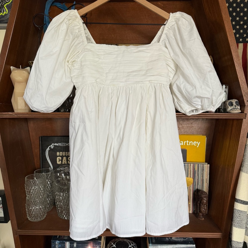 Abercrombie & Fitch - Emerson Poplin Puff Sleeve White Mini Dress Women’s Small - Picture 3 of 6